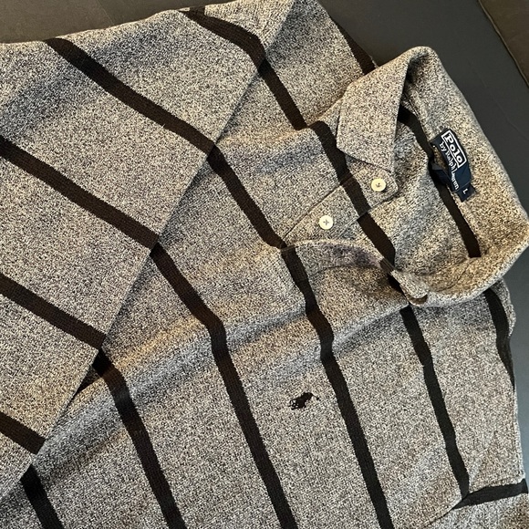 Vintage Polo Ralph Lauren Long Sleeve Gray and Black Striped Shirt. - Picture 10 of 13
